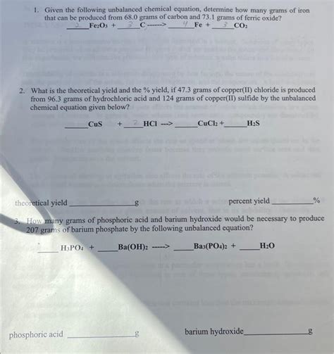 Solved Given The Following Unbalanced Chemical Equation Chegg