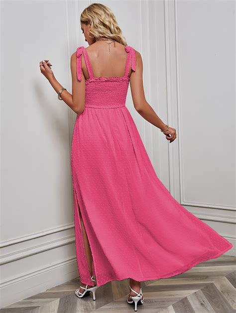 New Sexy Split Solid Jacquard Slip Maxi Dress