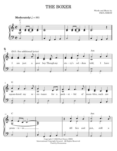 Play Official Version Of The Boxer Sheet Music By Simon And Garfunkel For