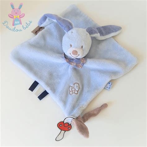 Doudou Plat Lapin Alex Bibou Bleu Marron Canard Nattou