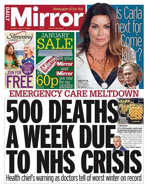 Daily Mirror Front Page 2nd Of January 2023 Tomorrow S Papers Today