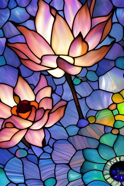 Colorful Stained Glass Lotus Flowers Artistic Glass Window Decor