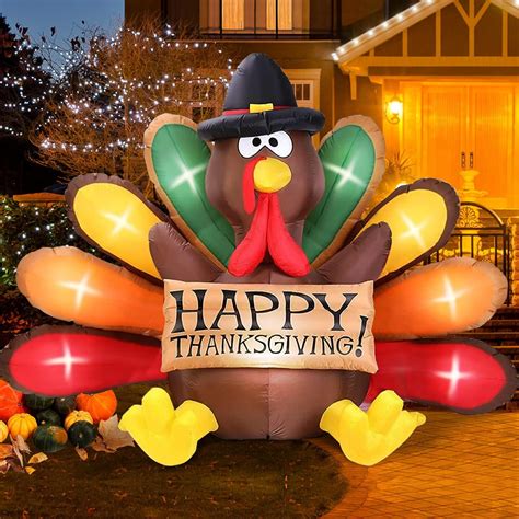 Ft Thanksgiving Inflatables Turkey Decor With Pilgrim Hat Colorful