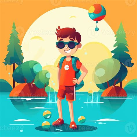 Boy Enjoying Summer Holiday Cartoon Illustration With 22595250 Stock