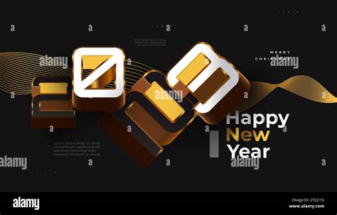 Happy New Year Banner With D Black White And Gold Numbers