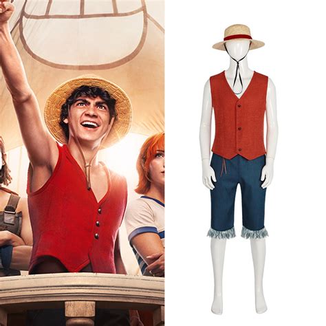 Live Version One Piece Luffy Cosplay Costume TV Series Luffy Clothes Pants Hat Birthday ...