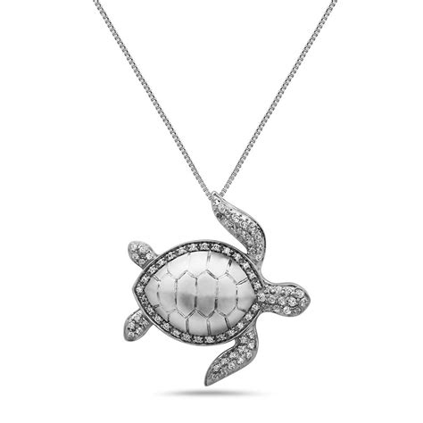 Sea Turtle White Gold Pendant With Diamonds The Bronze Lady