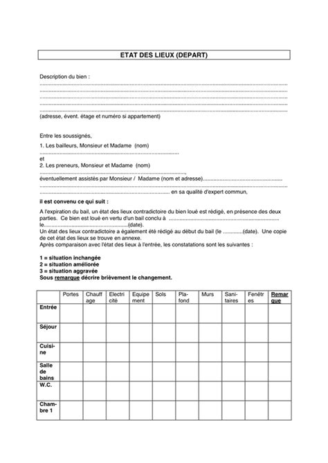 Etat Des Lieux Téléchargement Gratuit Documents Pdf Word Et Excel