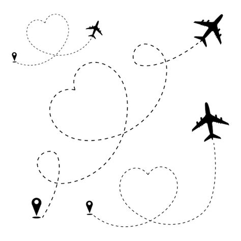 Premium Vector Heart Airplane Dotted Line Path Love Airplane Route In