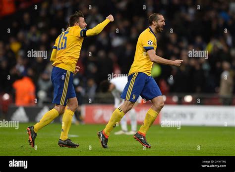 Giorgio Chiellini Of Juventus Right Celebrates At The Final Whistle