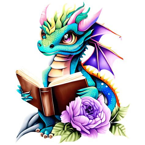 Colorful Dragon Reading Book Graphic · Creative Fabrica