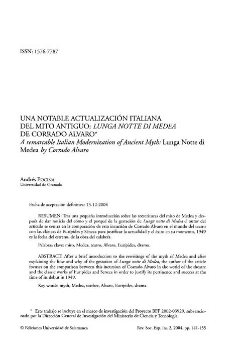 Pdf Una Notable Actualizaci N Italiana Del Mito Antiguo Gredos Usal