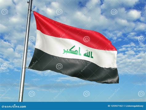 Iraq Flag Waving With Sky On Background Realistic 3d Illustration Stock