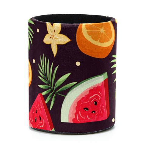 Ownta Fruits Dark Color Pattern Pvc Leather Cylinder Pen Holder