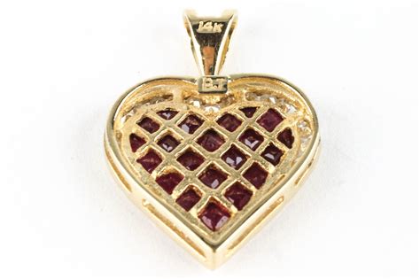 14k Yellow Gold Diamond And Ruby Heart Pendant Ebth