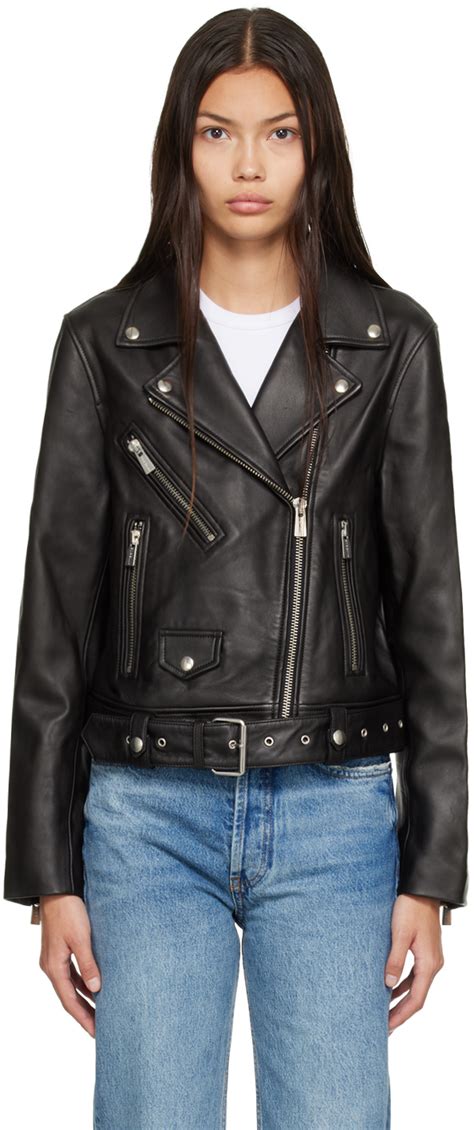 ANINE BING Blouson Motard Benjamin Noir En Cuir SSENSE France