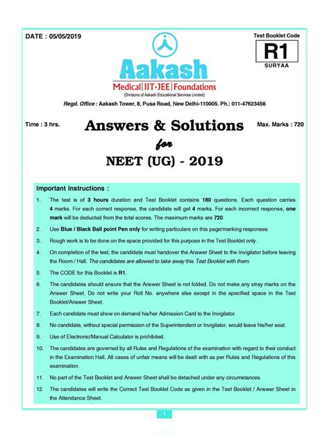 Neet 2019 Question Paper With Solutions Code R1 Pdf Instapdf