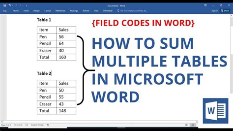 How To Sum Multiple Tables In Microsoft Word Field Codes In Word