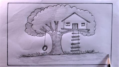 How To Draw Tree House Step By Step Tree House Drawing YouTube