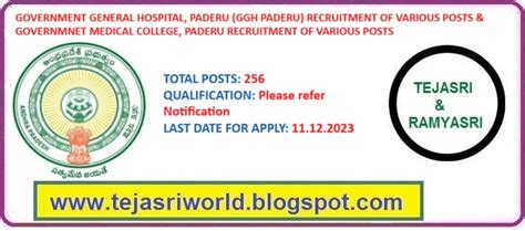 Government General Hospital Paderu Ggh Paderu Recruitment Of Various