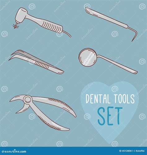 Set Of Vector Dental Tools Cartoon Style Stock Vector Illustration