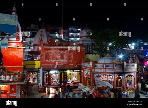 night view of goddess ganga temple at har ki pauri ghat haridwar ...