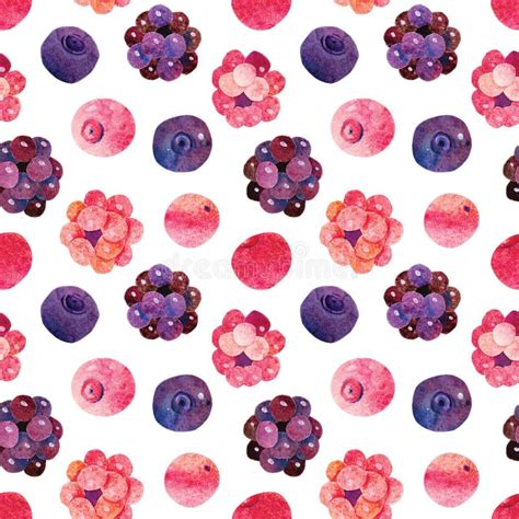 Hand Drawn Watercolor Raspberry Cranberry Blueberry Blackberry Seamless