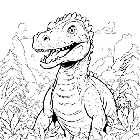 Download Fun T Rex Dinosaur Coloring Page In Jungle Setting Coloring Pages Online Creative Fabrica