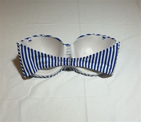 Shade Shore Womens 34DD Blue White Striped Strapless Bikini Swim Top