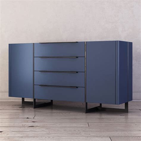 Модный дизайнерский комод: Комод с 4 ящиками и дверцами синий Olsen ...