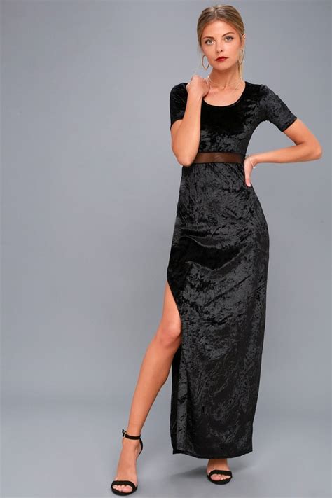 Sexy Black Velvet Maxi Dress Black Mesh Maxi Dress Lulus