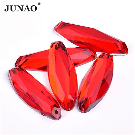 Junao 20pcs 20 58mm Red Color Sewing Oval Rhinestones Big Size