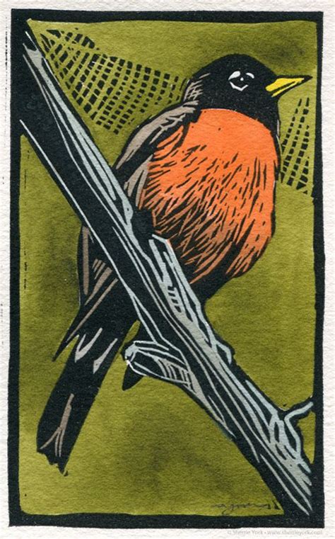 Sherrie York Art American Robin Hand Painted Linocut Linocut Prints