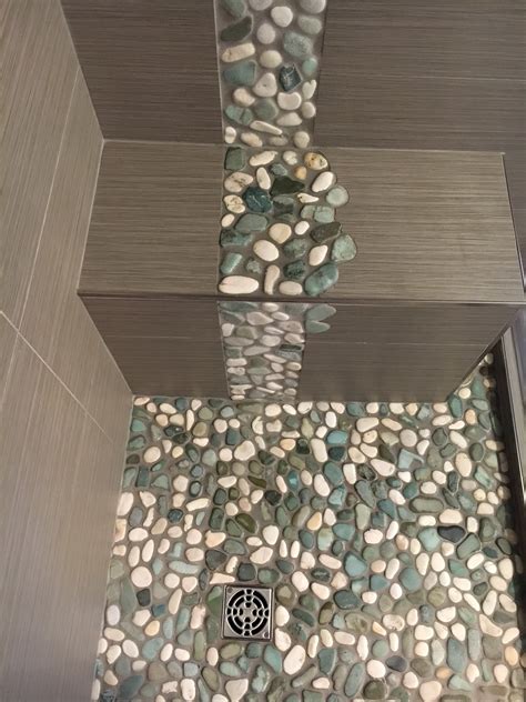 Sliced Sea Green And White Pebble Tile Pebble Tile Shower Pebble