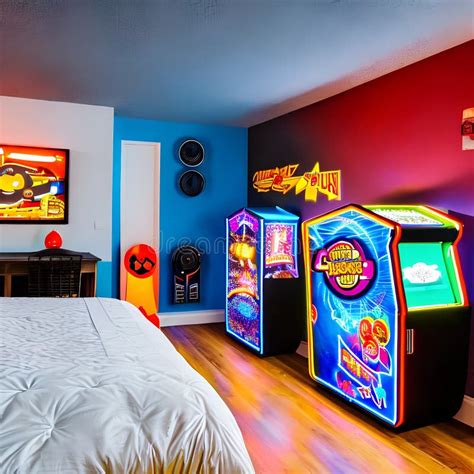 A Retro Arcade Themed Bedroom With A Pac Man Bed Arcade Game Wall