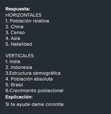 Resuelve el crucigrama sobre la población mundial Horizontales 1 Tipo