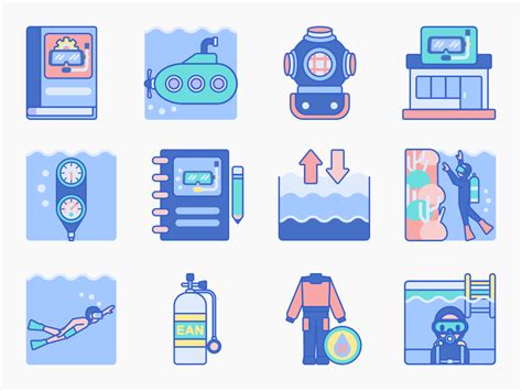 Scuba Diving Icon Set Flat Icons