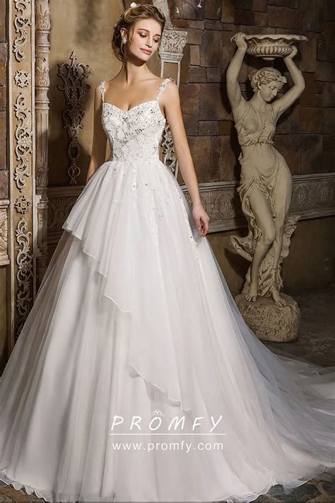 Beaded Lace Satin Organza Ball Gown Wedding Dress Promfy