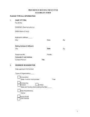 Fillable Online PROVIDENCE HOUSING TRUST FUND ELIGIBILITY FORM Fax