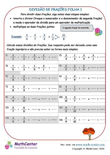 Folha De Frações De Divisão 1 Planilhas Math Center