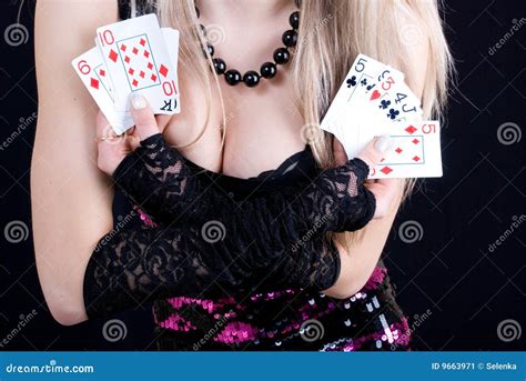 Woman Holding Playing Cards Stock Image Image Of Play Hair 9663971