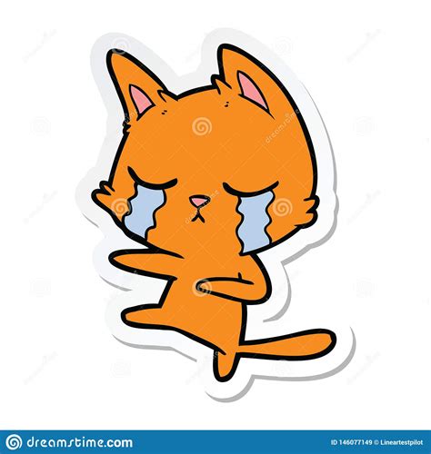 Sticker Of A Crying Cartoon Cat Dancing Stock Vector Illustration Of