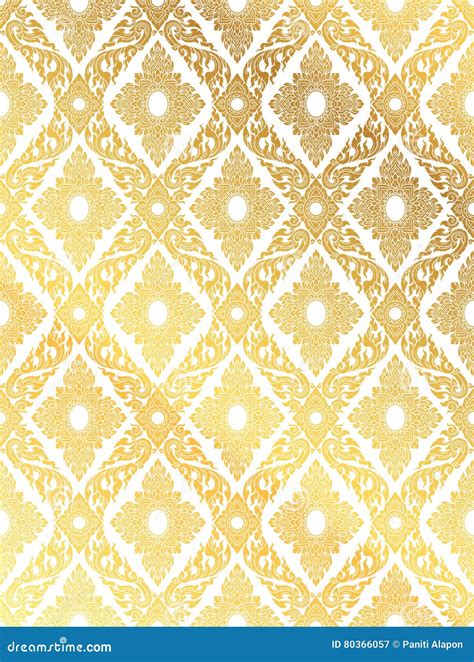 Line Thai Gold Color Tradition Seamless Pattern Background Stock