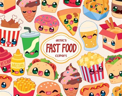 Fast Food Clipart Kawaii Food Vektor Fast Food Party Take Etsy De