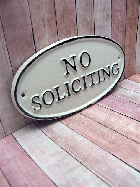 No Soliciting Sign White Metal Wall Decor Cast Iron Shabby Etsy