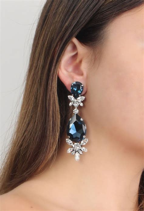 Blue Navy Bridal Earrings Navy Blue Statement Earrings Bridal