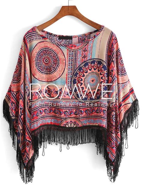 With Tassel Tribal Print Topfor Women Romwe