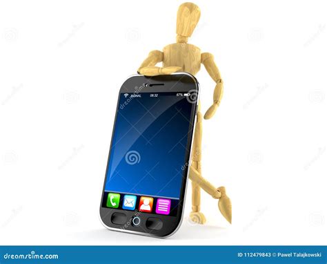 Wooden Dummy with Smart Phone Stock Illustration - Illustration of white, character: 112479843