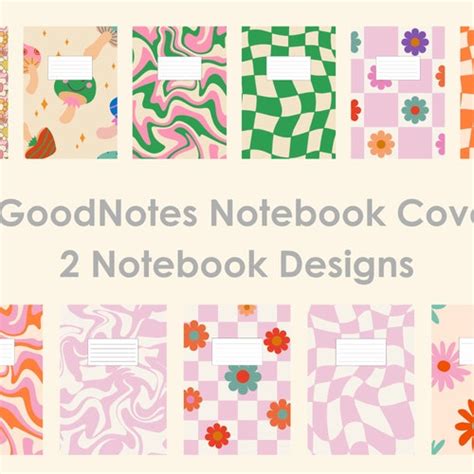 Groovy Digital Notebook Covers Digital Notebook Goodnotes Etsy