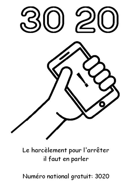 Coloriage Stop au harcèlement scolaire Numéro gratuit 30 20 22